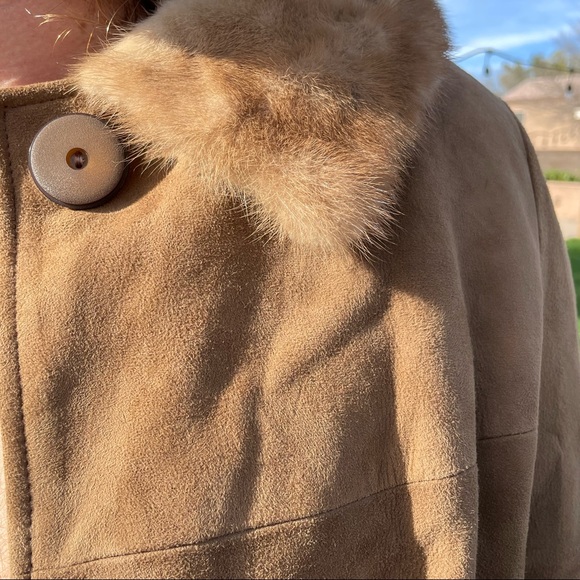 VINTAGE 1960 Suede Coat Mink Collar - Satin Lined size 7 - Picture 13 of 14